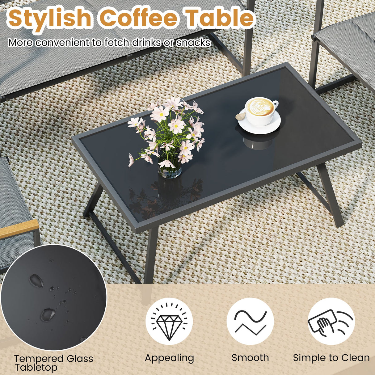 4-Piece Outdoor Conversation Patio Furniture Set-Gray