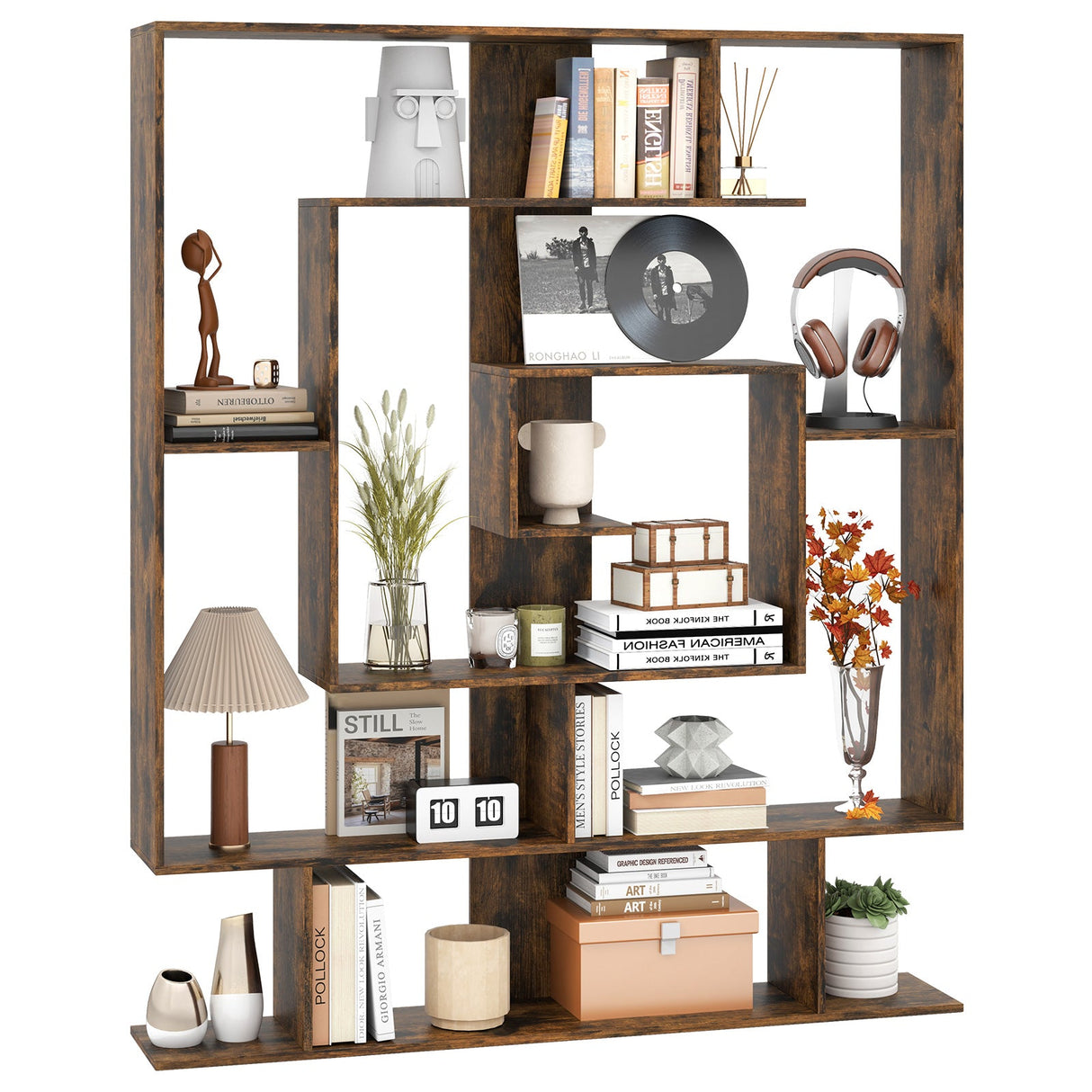 7-Tier Bookshelf Open Display Shelf Rack for Home Office-Rustic Brown