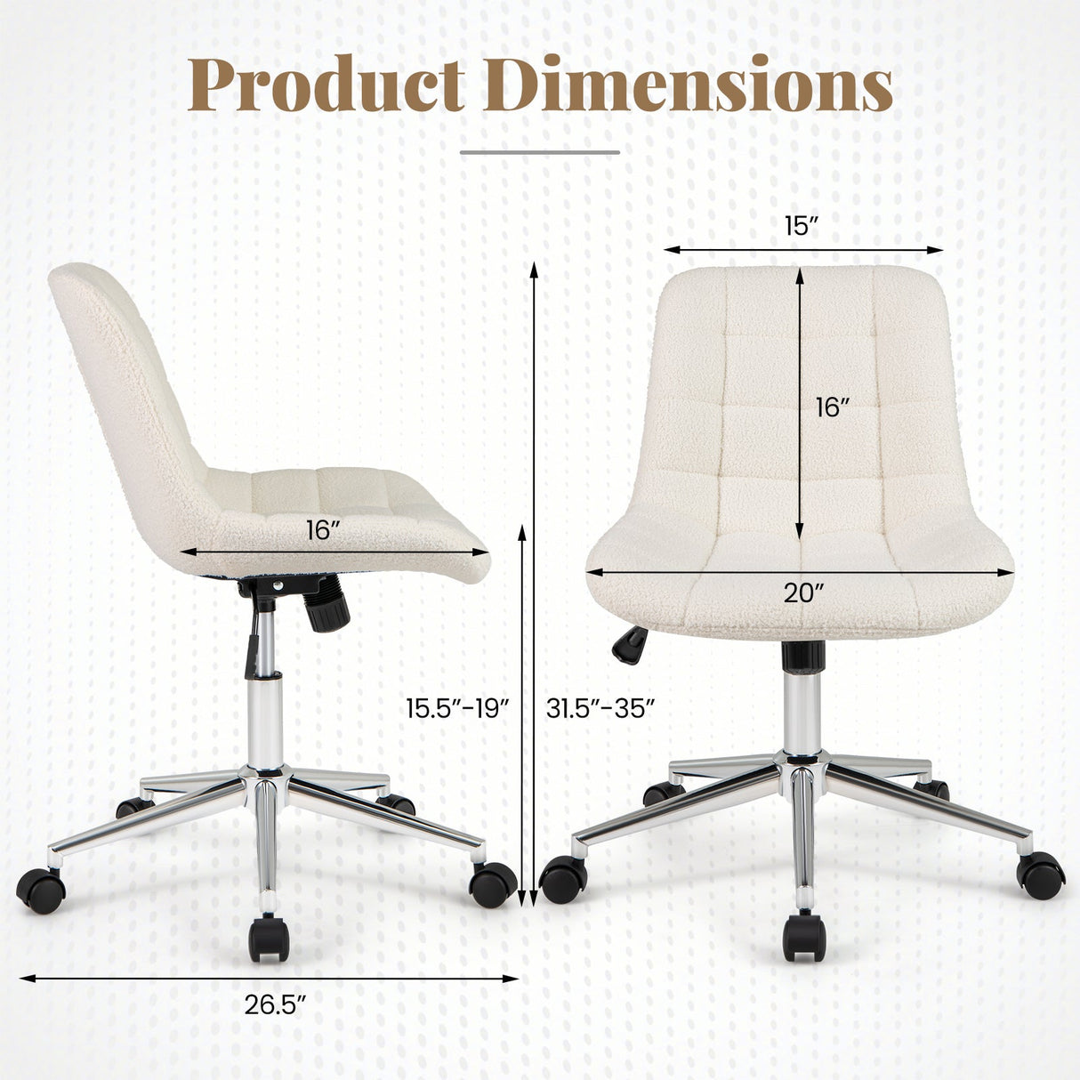 Teddy Fleece Armless Office Chair Makeup Vanity Chair-White