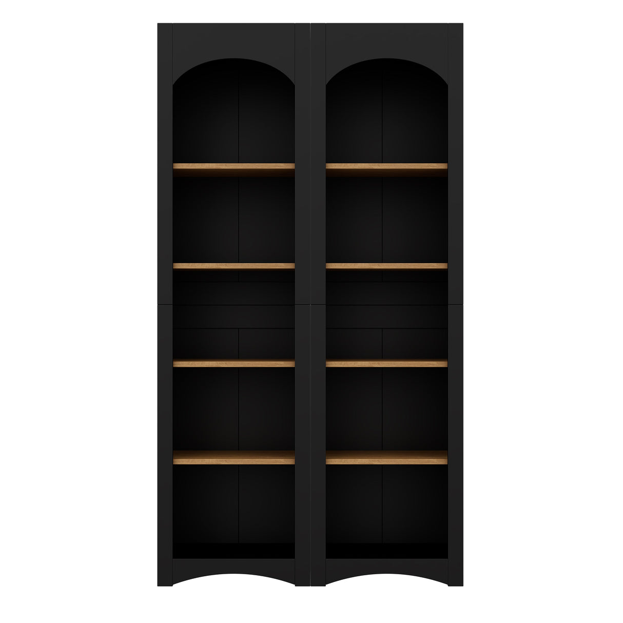 ON-TREND Free Standing 5 Tier Bookshelves, Bookcases Set of 2, Farmhouse Two-Tone Storage Cabinet with Adjustable Shelves, Modern 72'H Kitchen Pantry Cabinet for Living Room, Home Office, Black