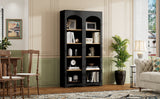 ON-TREND Free Standing 5 Tier Bookshelves, Bookcases Set of 2, Farmhouse Two-Tone Storage Cabinet with Adjustable Shelves, Modern 72'H Kitchen Pantry Cabinet for Living Room, Home Office, Black