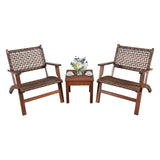3 Pieces Outdoor Wooden Patio Rattan Furniture Set