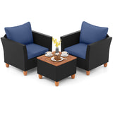 3 Pieces Outdoor Patio Rattan Furniture Set-Navy