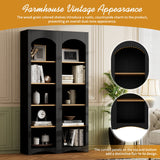 ON-TREND Free Standing 5 Tier Bookshelves, Bookcases Set of 2, Farmhouse Two-Tone Storage Cabinet with Adjustable Shelves, Modern 72'H Kitchen Pantry Cabinet for Living Room, Home Office, Black