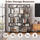 6-Tier Geometric Bookshelf with 2 Anti-Tipping Kits for Home Office-Black