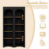 ON-TREND Free Standing 5 Tier Bookshelves, Bookcases Set of 2, Farmhouse Two-Tone Storage Cabinet with Adjustable Shelves, Modern 72'H Kitchen Pantry Cabinet for Living Room, Home Office, Black