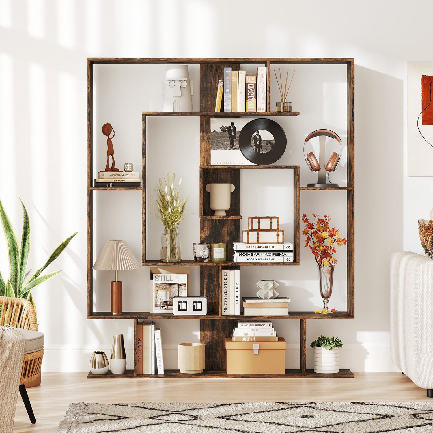7-Tier Bookshelf  Open Display Shelf Rack for Home Office-Rustic Brown