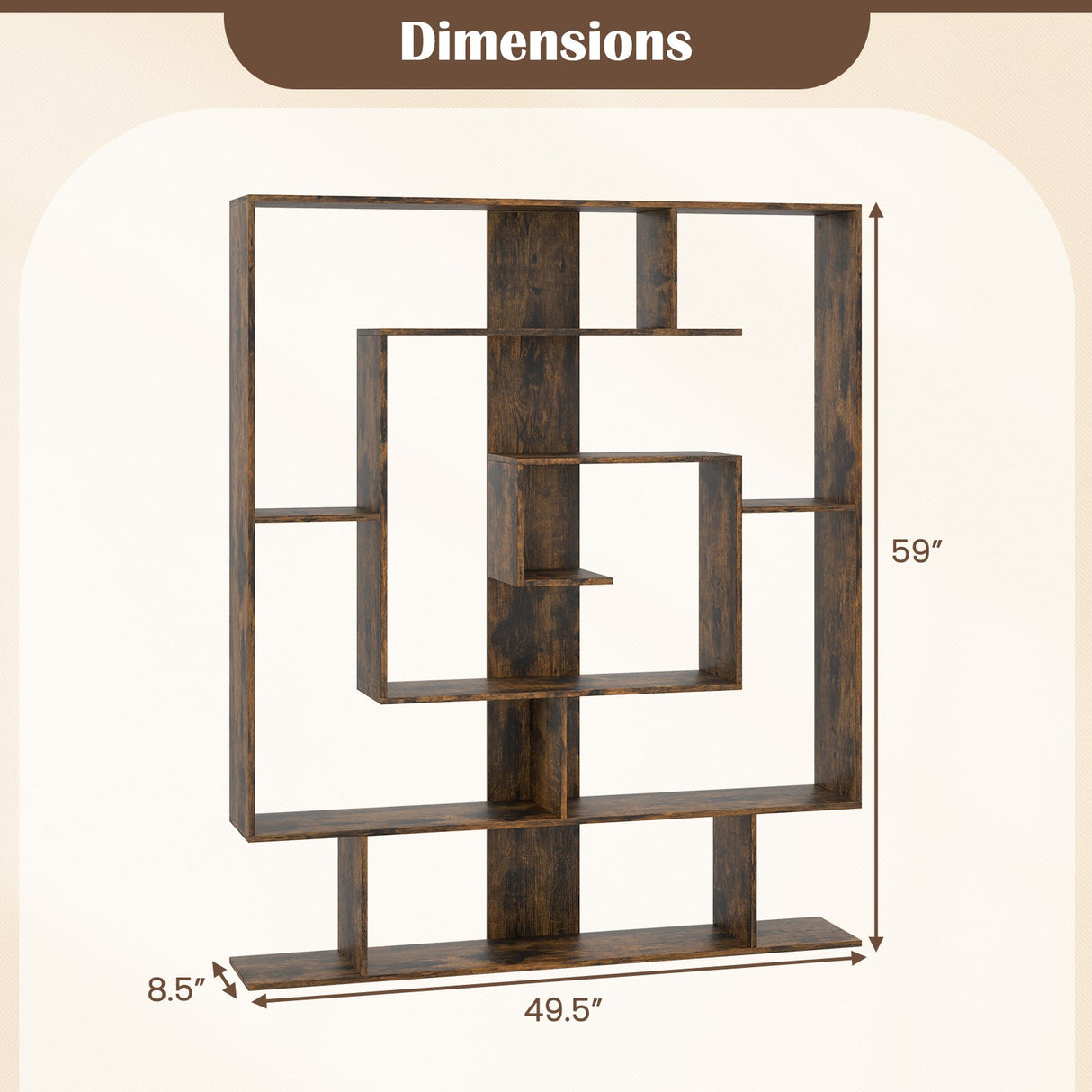 7-Tier Bookshelf  Open Display Shelf Rack for Home Office-Rustic Brown