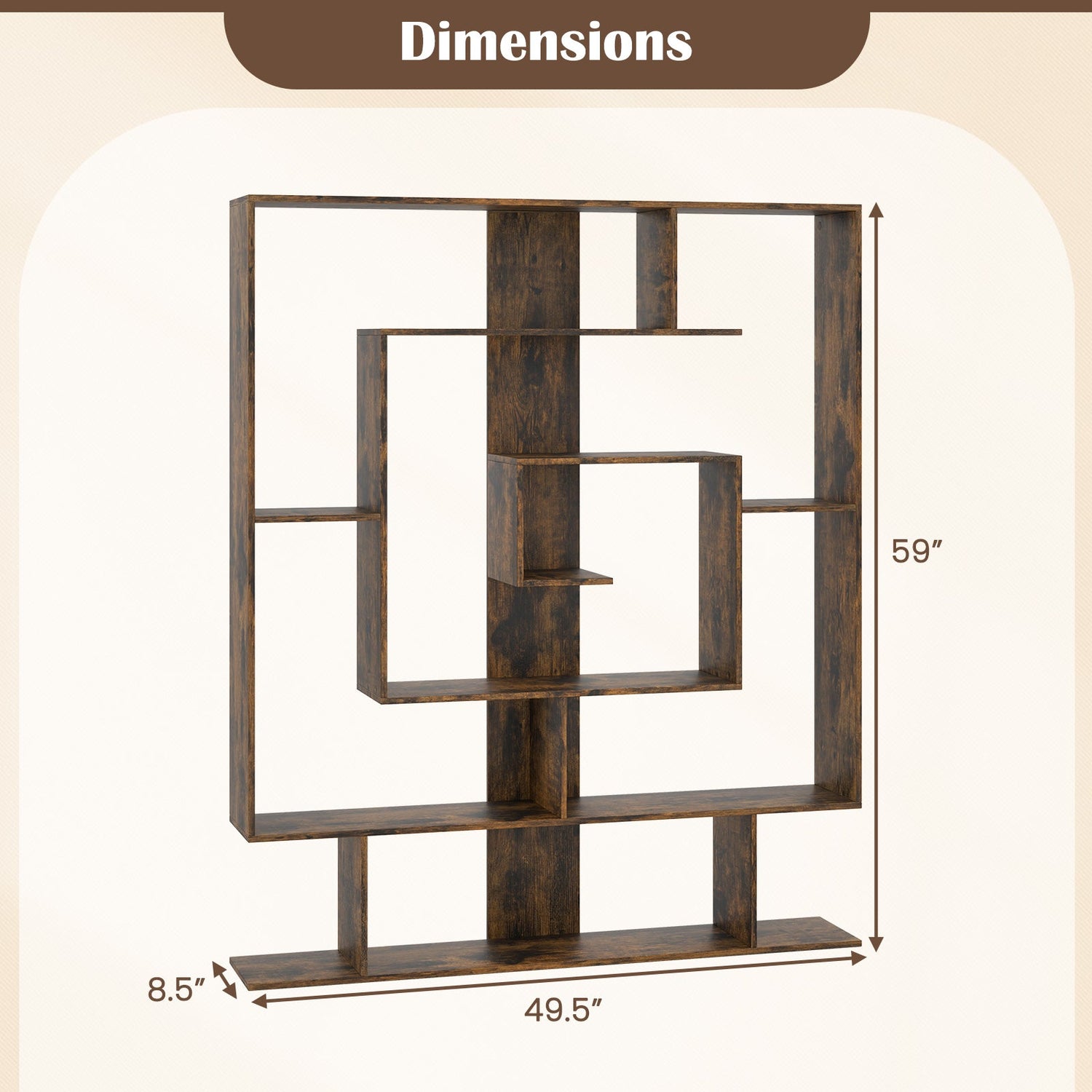 7-Tier Bookshelf  Open Display Shelf Rack for Home Office-Rustic Brown