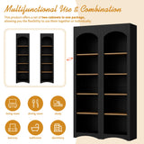 ON-TREND Free Standing 5 Tier Bookshelves, Bookcases Set of 2, Farmhouse Two-Tone Storage Cabinet with Adjustable Shelves, Modern 72'H Kitchen Pantry Cabinet for Living Room, Home Office, Black