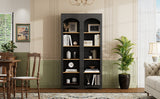 ON-TREND Free Standing 5 Tier Bookshelves, Bookcases Set of 2, Farmhouse Two-Tone Storage Cabinet with Adjustable Shelves, Modern 72'H Kitchen Pantry Cabinet for Living Room, Home Office, Black